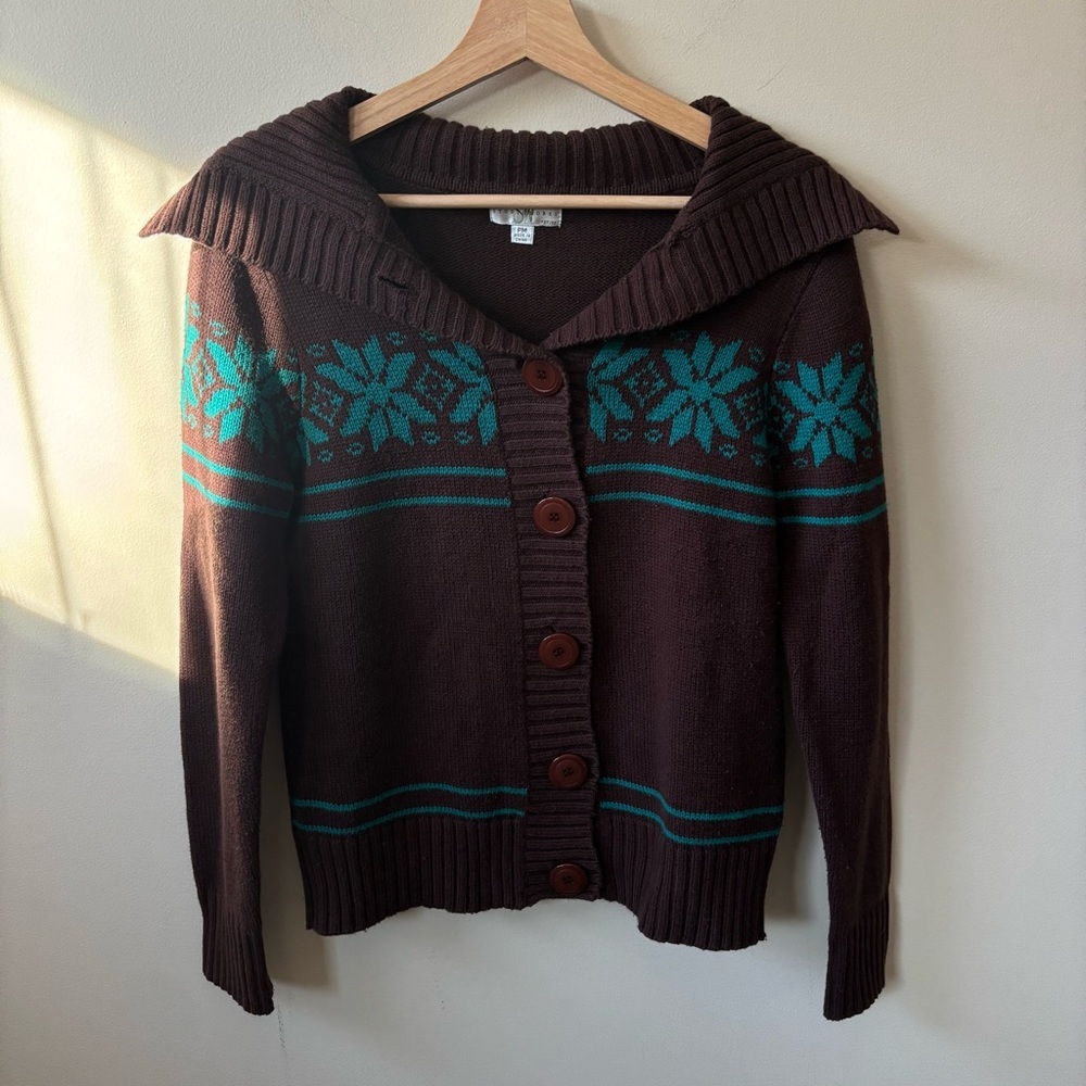 Studioworks Brown and Teal Knit Sweater